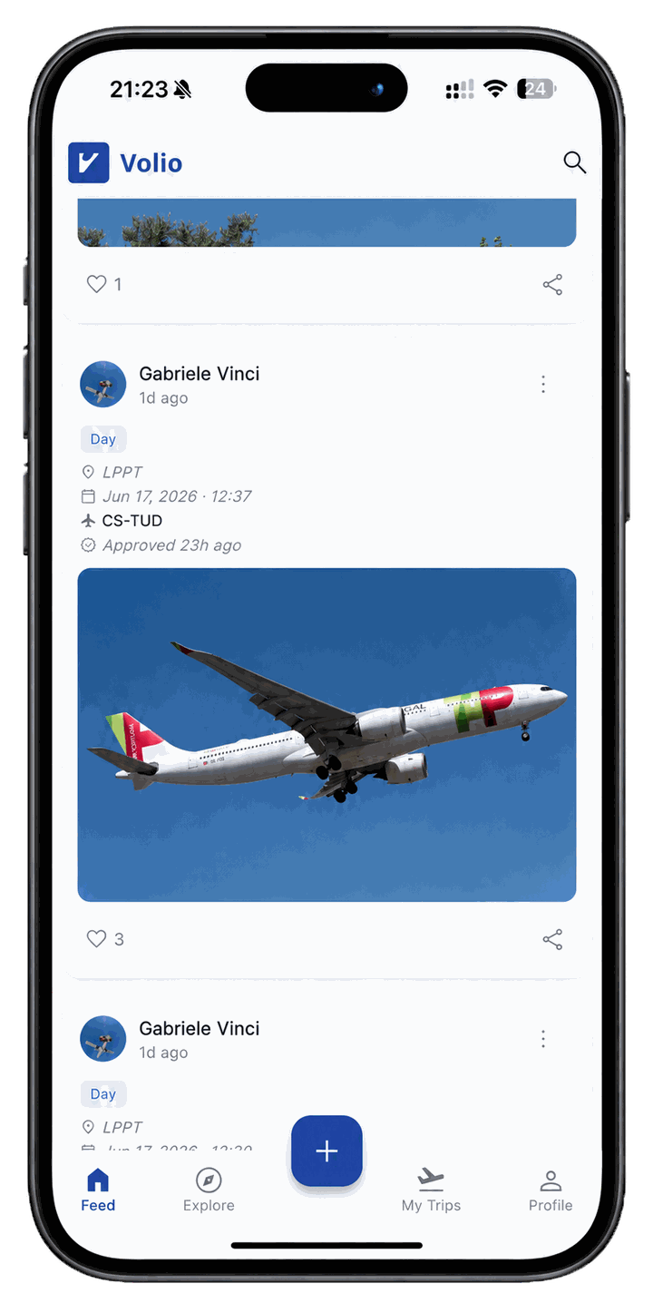 Volio app, spotter photo shared in the feed